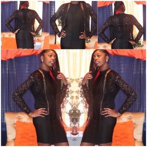 Zipper Teeth Detail Lace Jacket